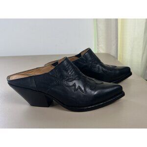 Buttero Elisa Black Leather Western Italian Point Toe Mules Clogs 39/9 Cowgirl